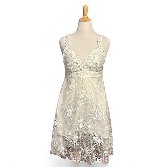 POL Lace Mini Dress Sz L Floral Crochet Cottagecore Sleeveless Summer Lined - Picture 1 of 6